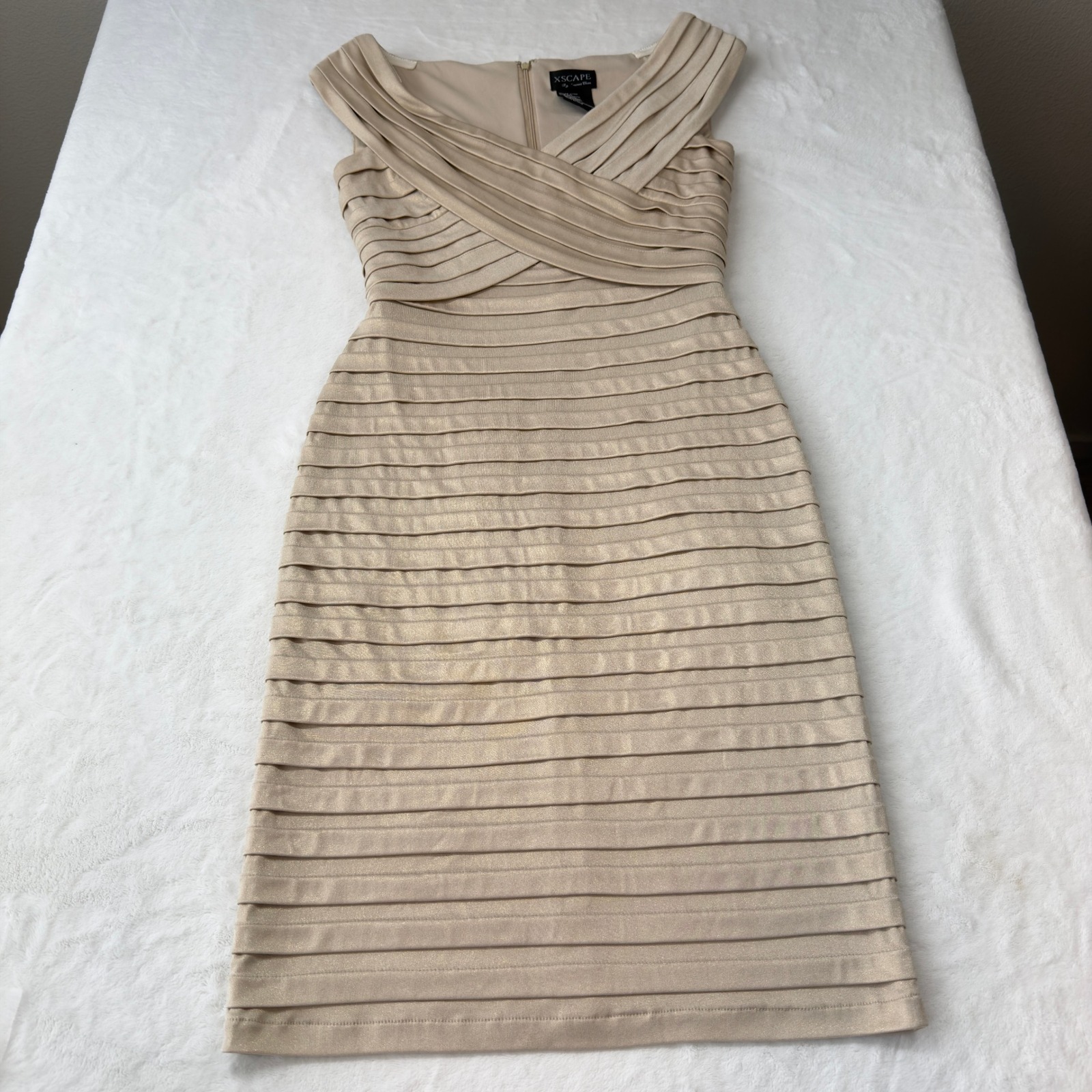 Xscape Dress Womens 6 Champagne Good Bandage Bodycon Metallic Sheath X7769